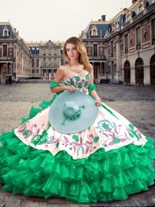Green Sleeveless Organza and Taffeta Lace Up Vestidos de Quinceanera for Military Ball and Sweet 16 and Quinceanera