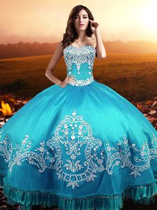 Aqua Blue Sweetheart Neckline Beading and Appliques Vestidos de Quinceanera Sleeveless Lace Up