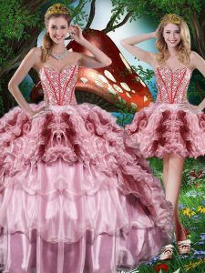 Stunning Multi-color Ball Gowns Beading and Ruffles and Ruffled Layers Quinceanera Gowns Lace Up Organza Sleeveless Floor Length