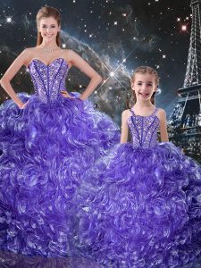 Delicate Purple Ball Gowns Beading and Ruffles 15 Quinceanera Dress Lace Up Organza Sleeveless Floor Length