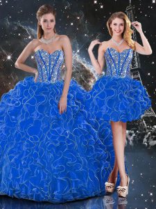 Sweetheart Sleeveless Lace Up 15th Birthday Dress Blue Organza