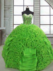 Extravagant Green Sweetheart Neckline Beading and Ruffles Quinceanera Dress Sleeveless Lace Up