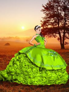 Custom Designed Sweetheart Sleeveless Brush Train Lace Up Ball Gown Prom Dress Organza