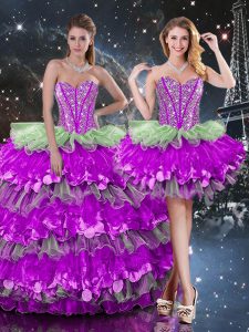 Shining Multi-color Sleeveless Organza Lace Up 15 Quinceanera Dress for Military Ball and Sweet 16 and Quinceanera