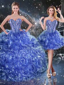 Blue 15 Quinceanera Dress Military Ball and Sweet 16 and Quinceanera with Beading and Ruffles Sweetheart Sleeveless Lace Up