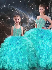 Smart Sweetheart Sleeveless Lace Up Sweet 16 Quinceanera Dress Aqua Blue Organza