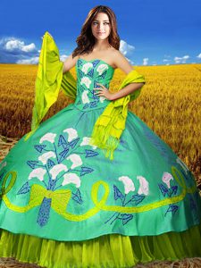 Flare Multi-color Ball Gowns Embroidery Quinceanera Dresses Lace Up Taffeta Sleeveless Floor Length