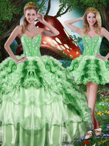 Comfortable Organza Sleeveless Floor Length Sweet 16 Quinceanera Dress and Beading and Ruffles and Ruffled Layers
