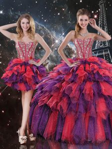Modern Multi-color Sweetheart Lace Up Beading and Ruffles and Ruffled Layers Sweet 16 Quinceanera Dress Sleeveless