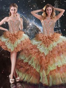Dynamic Beading and Ruffled Layers Quinceanera Dress Multi-color Lace Up Sleeveless Floor Length