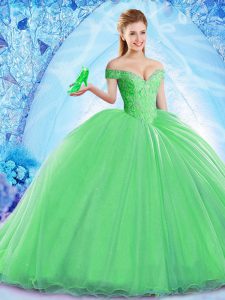 Green Sleeveless Beading Lace Up Sweet 16 Dresses