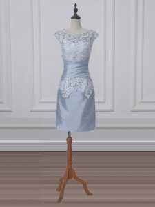 Free and Easy Grey Short Sleeves Mini Length Lace and Appliques Zipper Mother of the Bride Dress