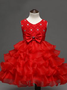 Knee Length Ball Gowns Sleeveless Red Casual Dresses Zipper