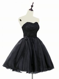 Organza Sweetheart Sleeveless Lace Up Lace and Sashes ribbons Dress for Prom in Black