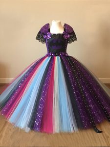 Square Short Sleeves Tulle Little Girls Pageant Dress Wholesale Sequins and Pattern Zipper
