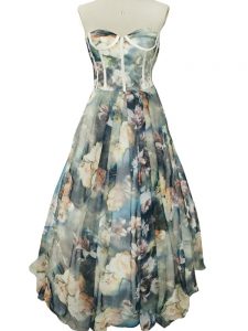 High Quality Floor Length Multi-color Prom Dress Printed Sleeveless Ruching