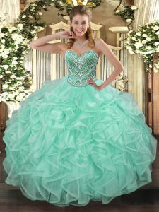 Sleeveless Lace Up Floor Length Beading and Ruffles 15th Birthday Dress