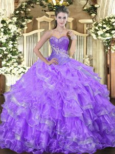 Modern Sleeveless Lace Up Floor Length Beading and Ruffled Layers Ball Gown Prom Dress