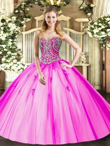 Sexy Sleeveless Floor Length Beading and Appliques Lace Up Quinceanera Dresses with Lilac