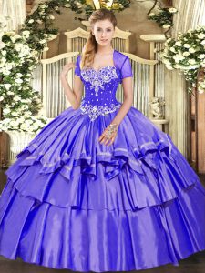 Purple Sleeveless Beading and Ruffled Layers Floor Length 15th Birthday Dress