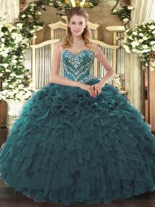 Latest Teal Sweetheart Lace Up Beading and Ruffled Layers Sweet 16 Quinceanera Dress Sleeveless