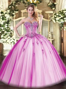 High End Tulle Sleeveless Floor Length Sweet 16 Dress and Beading and Appliques