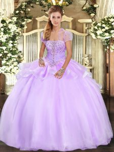 Dazzling Strapless Sleeveless Lace Up Quinceanera Dresses Lavender Organza