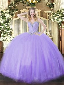 Superior Sweetheart Sleeveless Lace Up Vestidos de Quinceanera Lavender Tulle