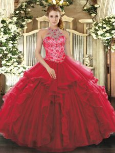 Sleeveless Beading and Embroidery and Ruffles Lace Up Sweet 16 Dress