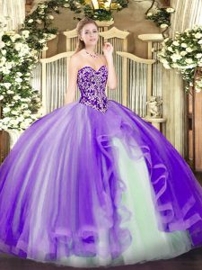 Beautiful Lavender Ball Gowns Tulle Sweetheart Sleeveless Beading and Ruffles Floor Length Lace Up Vestidos de Quinceanera