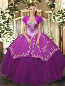 Purple Sweetheart Lace Up Beading and Embroidery Vestidos de Quinceanera Sleeveless