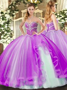 Lavender Sweet 16 Dresses Military Ball and Sweet 16 and Quinceanera with Beading and Ruffles Sweetheart Sleeveless Lace Up