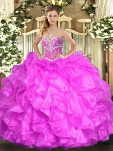 Sumptuous Floor Length Fuchsia Quinceanera Gown Sweetheart Sleeveless Lace Up