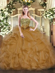 Ball Gowns 15 Quinceanera Dress Brown Strapless Organza Sleeveless Floor Length Lace Up