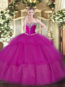 Floor Length Ball Gowns Sleeveless Fuchsia 15th Birthday Dress Lace Up