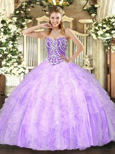 Sleeveless Beading and Ruffles Lace Up Sweet 16 Dresses