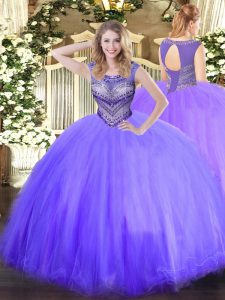 New Style Floor Length Lavender 15 Quinceanera Dress Tulle Sleeveless Beading