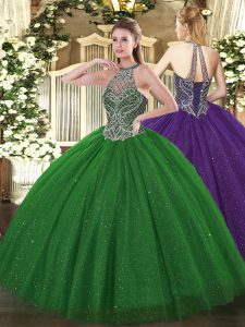Tulle Sleeveless Floor Length Ball Gown Prom Dress and Beading