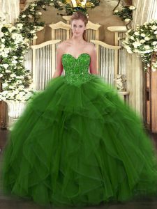 Latest Green Sleeveless Tulle Lace Up Quinceanera Dresses for Military Ball and Sweet 16 and Quinceanera