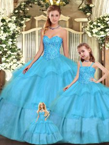 Nice Organza Sleeveless Floor Length Vestidos de Quinceanera and Beading and Ruffled Layers