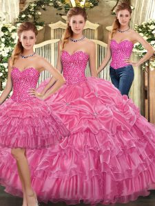 Most Popular Sleeveless Lace Up Floor Length Beading and Ruffles Quinceanera Gown