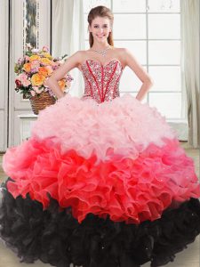 Admirable Beading and Ruffles Sweet 16 Dress Multi-color Lace Up Sleeveless Floor Length