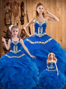 Cute Floor Length Blue Quinceanera Gowns Sweetheart Sleeveless Lace Up