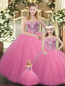 Amazing Rose Pink Sweetheart Lace Up Beading Quinceanera Dress Sleeveless