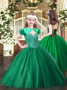 Elegant Dark Green Sleeveless Beading Floor Length Little Girl Pageant Dress