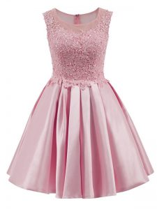 Baby Pink Scoop Neckline Lace Wedding Guest Dresses Sleeveless Zipper
