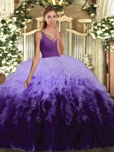 Customized Multi-color Backless Ball Gown Prom Dress Ruffles Sleeveless Floor Length