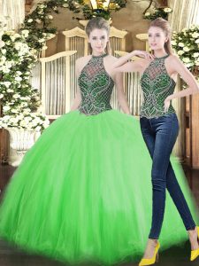 Classical High-neck Neckline Beading Quinceanera Dresses Sleeveless Lace Up