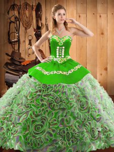 Multi-color Sweetheart Neckline Embroidery Quince Ball Gowns Sleeveless Lace Up