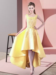 Superior High Low Yellow Bridesmaid Dresses Satin Sleeveless Lace